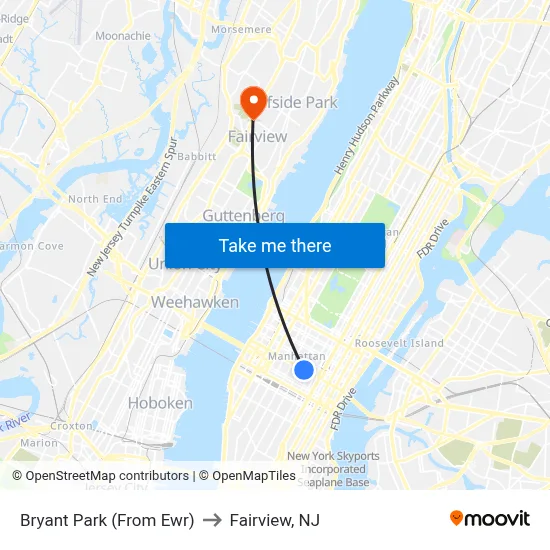 Bryant Park (From Ewr) to Fairview, NJ map
