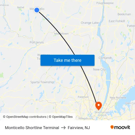 Monticello Shortline Terminal to Fairview, NJ map