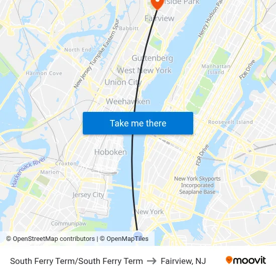 South Ferry Term/South Ferry Term to Fairview, NJ map