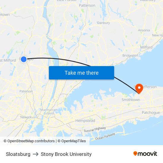 Sloatsburg to Stony Brook University map