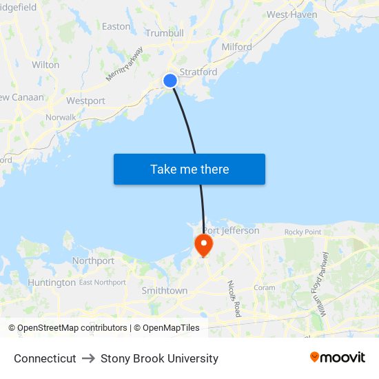 Connecticut to Stony Brook University map