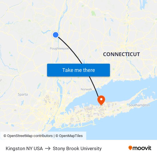 Kingston NY USA to Stony Brook University map