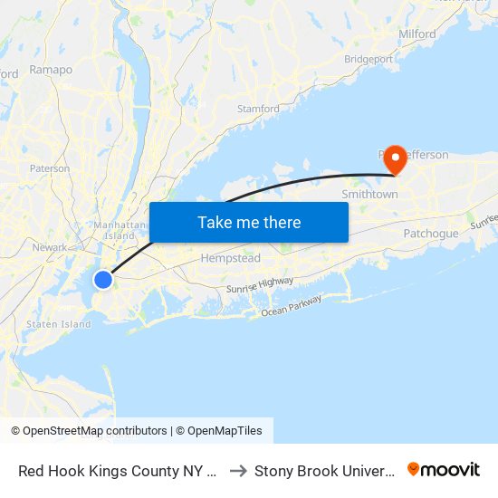 Red Hook Kings County NY USA to Stony Brook University map