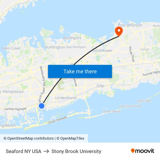 Seaford NY USA to Stony Brook University map