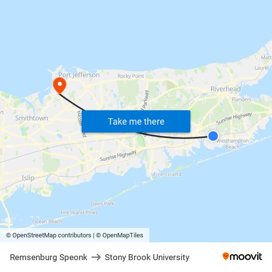 Remsenburg Speonk to Stony Brook University map