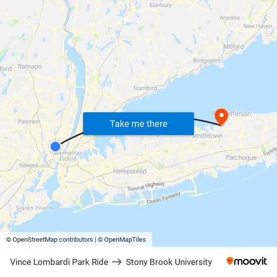 Vince Lombardi Park Ride to Stony Brook University map