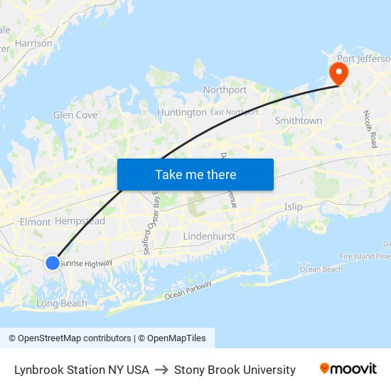 Lynbrook Station NY USA to Stony Brook University map