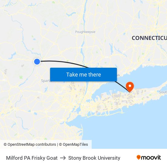 Milford PA Frisky Goat to Stony Brook University map