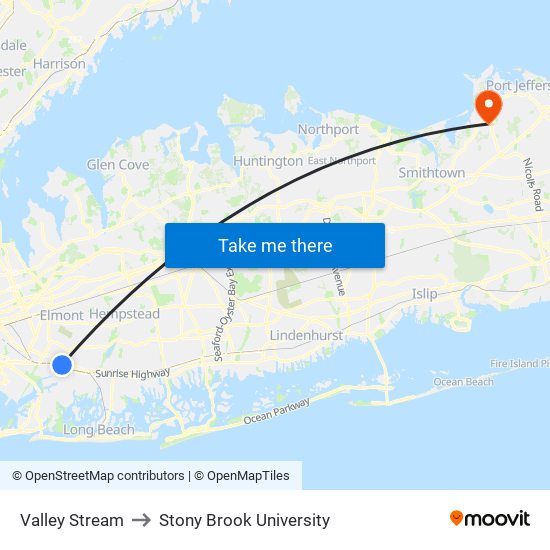 Valley Stream to Stony Brook University map