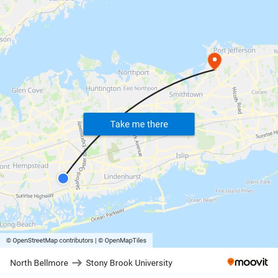 North Bellmore to Stony Brook University map