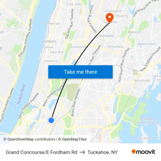 Grand Concourse/E Fordham Rd to Tuckahoe, NY map