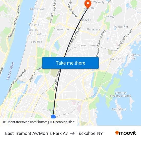 East Tremont Av/Morris Park Av to Tuckahoe, NY map