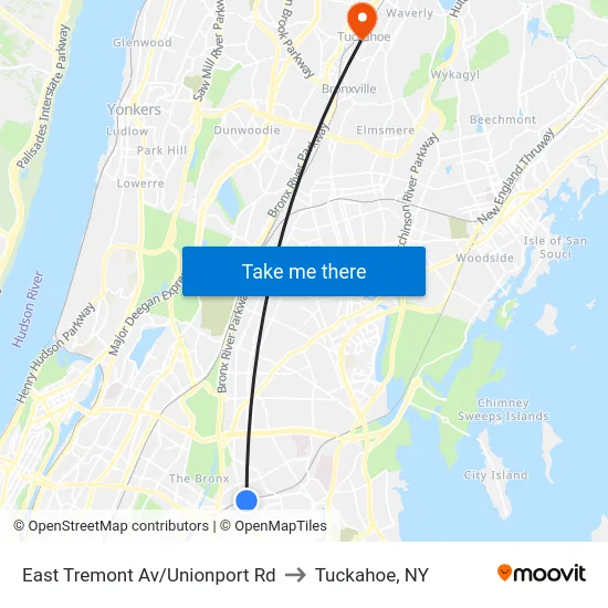 East Tremont Av/Unionport Rd to Tuckahoe, NY map