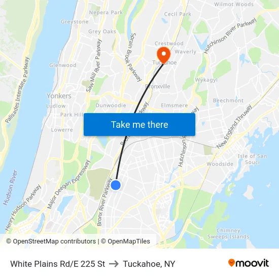 White Plains Rd/E 225 St to Tuckahoe, NY map