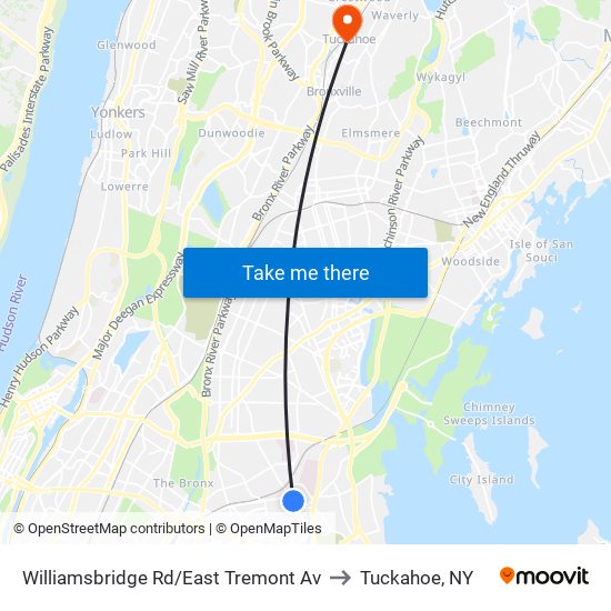 Williamsbridge Rd/East Tremont Av to Tuckahoe, NY map