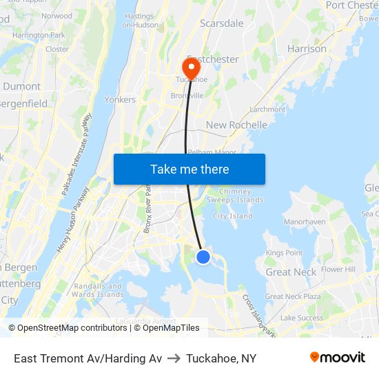East Tremont Av/Harding Av to Tuckahoe, NY map