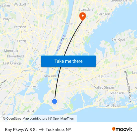 Bay Pkwy/W 8 St to Tuckahoe, NY map