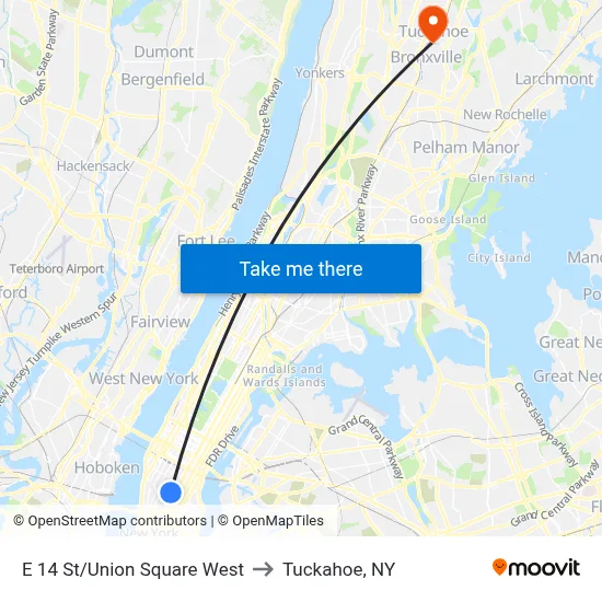 E 14 St/Union Square West to Tuckahoe, NY map