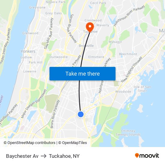 Baychester Av to Tuckahoe, NY map