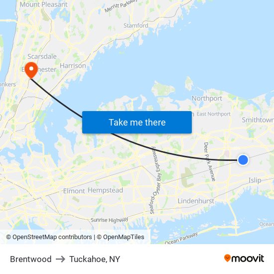 Brentwood to Tuckahoe, NY map