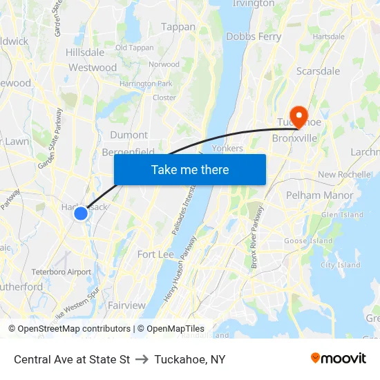Central Ave at State St to Tuckahoe, NY map