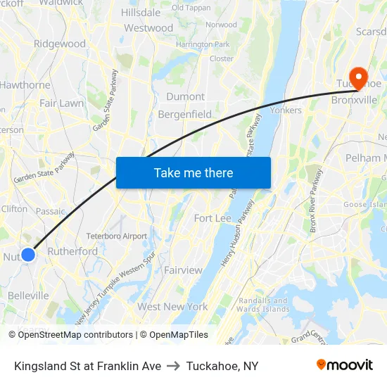 Kingsland St at Franklin Ave to Tuckahoe, NY map