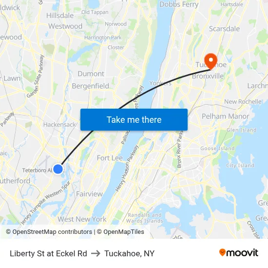 Liberty St at Eckel Rd to Tuckahoe, NY map