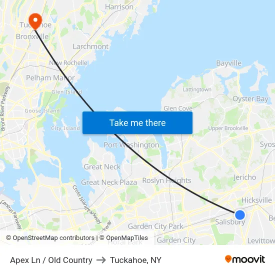 Apex Ln / Old Country to Tuckahoe, NY map