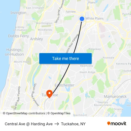 Central Ave @ Harding Ave to Tuckahoe, NY map