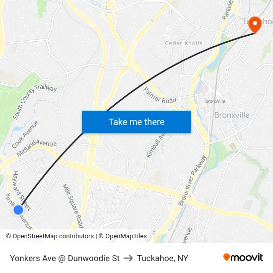 Yonkers Ave @ Dunwoodie St to Tuckahoe, NY map