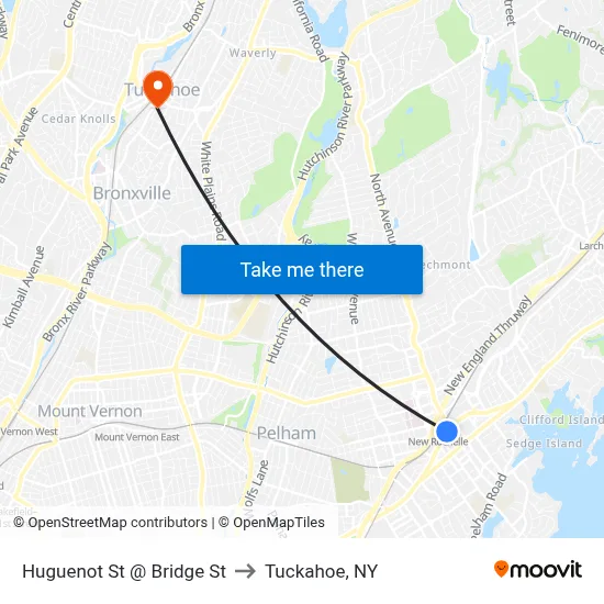 Huguenot St @ Bridge St to Tuckahoe, NY map