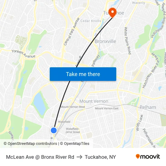 McLean Ave @ Bronx River Rd to Tuckahoe, NY map