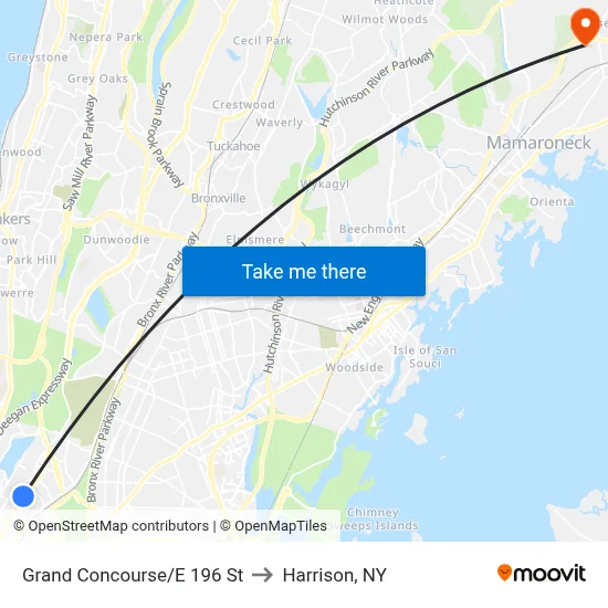 Grand Concourse/E 196 St to Harrison, NY map