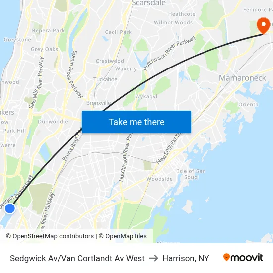 Sedgwick Av/Van Cortlandt Av West to Harrison, NY map