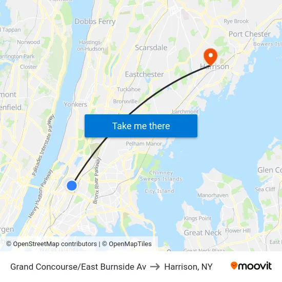 Grand Concourse/East Burnside Av to Harrison, NY map