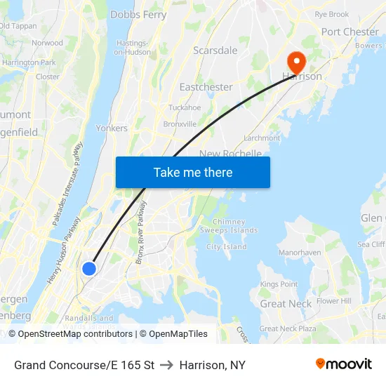 Grand Concourse/E 165 St to Harrison, NY map