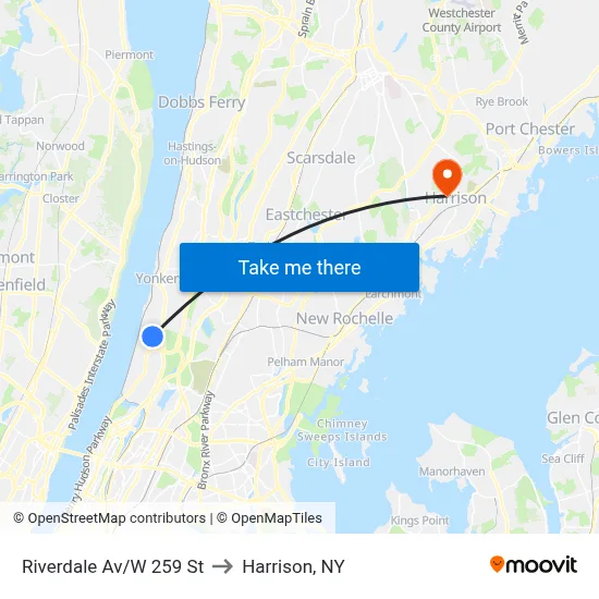 Riverdale Av/W 259 St to Harrison, NY map