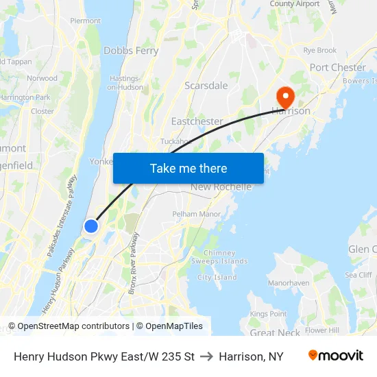 Henry Hudson Pkwy East/W 235 St to Harrison, NY map