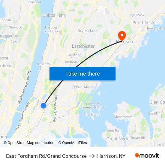 East Fordham Rd/Grand Concourse to Harrison, NY map