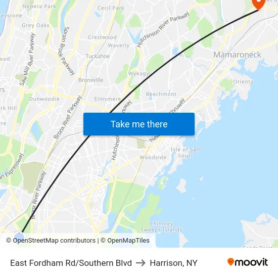 East Fordham Rd/Southern Blvd to Harrison, NY map