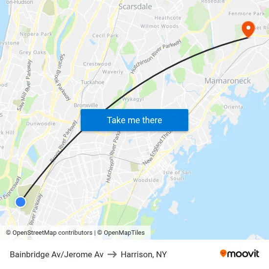 Bainbridge Av/Jerome Av to Harrison, NY map