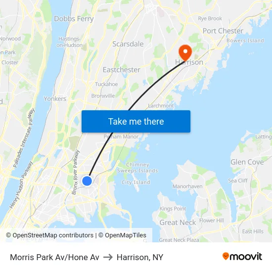 Morris Park Av/Hone Av to Harrison, NY map