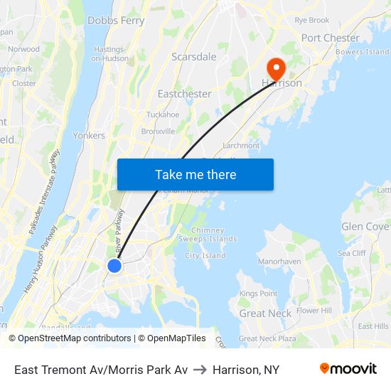 East Tremont Av/Morris Park Av to Harrison, NY map