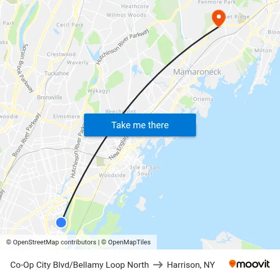 Co-Op City Blvd/Bellamy Loop North to Harrison, NY map