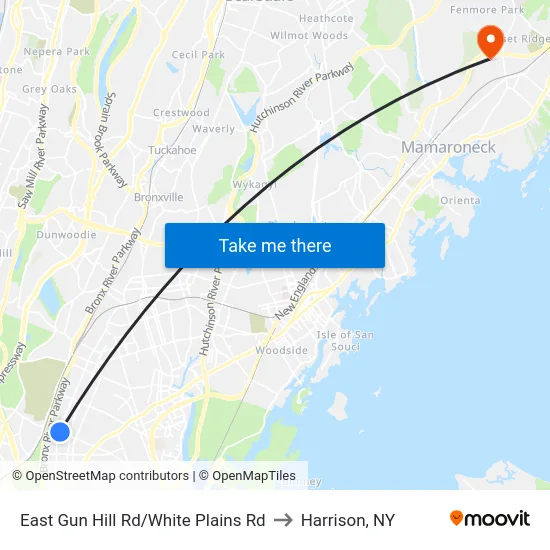 East Gun Hill Rd/White Plains Rd to Harrison, NY map