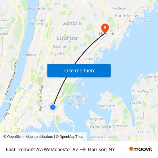 East Tremont Av/Westchester Av to Harrison, NY map