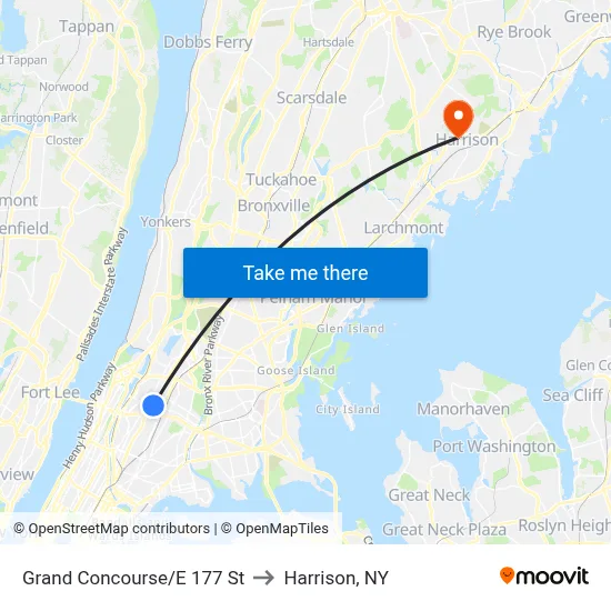 Grand Concourse/E 177 St to Harrison, NY map