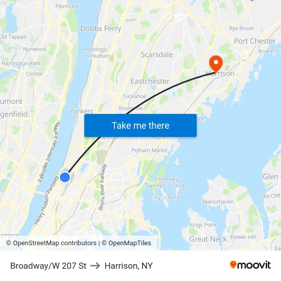 Broadway/W 207 St to Harrison, NY map