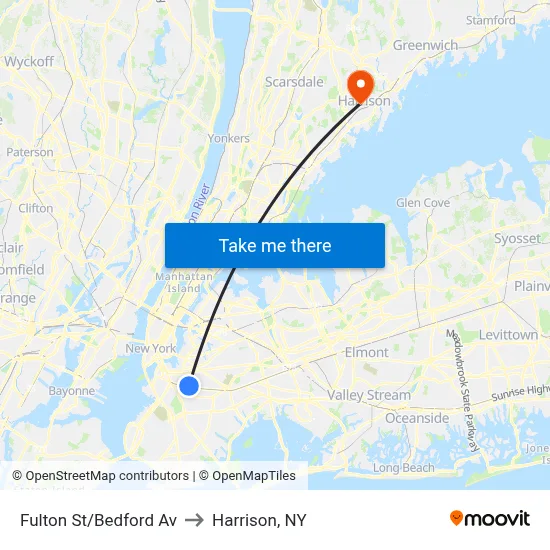 Fulton St/Bedford Av to Harrison, NY map