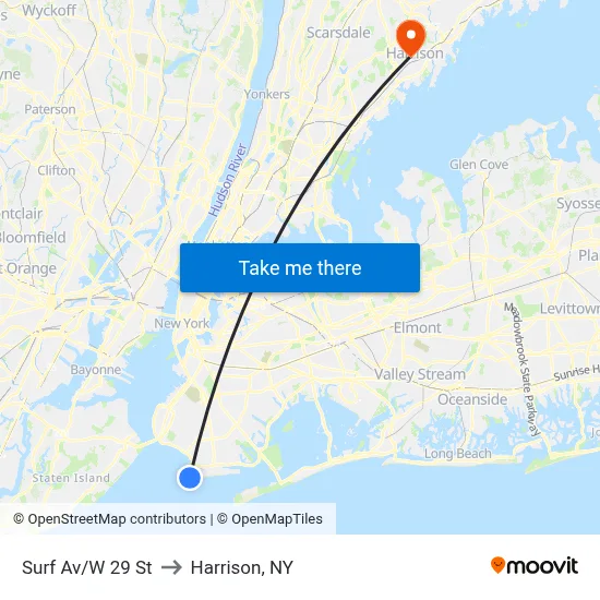Surf Av/W 29 St to Harrison, NY map
